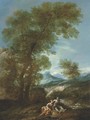 A mountainous river landscape with a shepherd and shepherdess - (after) Antonio Diziani