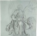 A kneeling angel presenting a salver, with subsidiary studies of his head and drapery - (after) Antonio Cavallucci