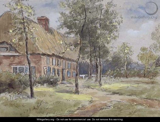 A thatched house in a glade - (after) Anton Mauve