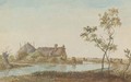 A farmhouse on a river bank - (after) Anthonie Erkelens