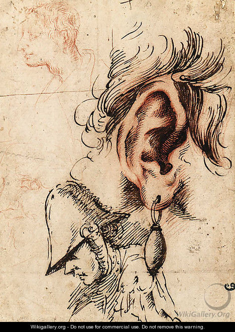 Study of an Ear with an Earring and three Studies of Heads - (after) Aniello Falcone