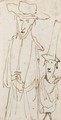 A caricature of a prelate and his servant - (after) Angelo De' Rossi