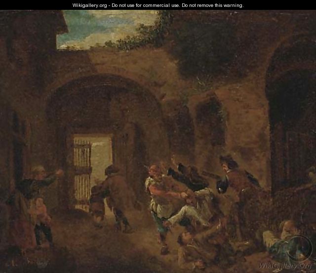 Peasants skirmishing in an alleyway - (after) Andries Dirsksz