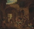 Peasants skirmishing in an alleyway - (after) Andries Dirsksz