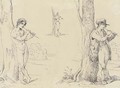 Three studies for a shepherd playing - (after) Bartolomeo Pinelli