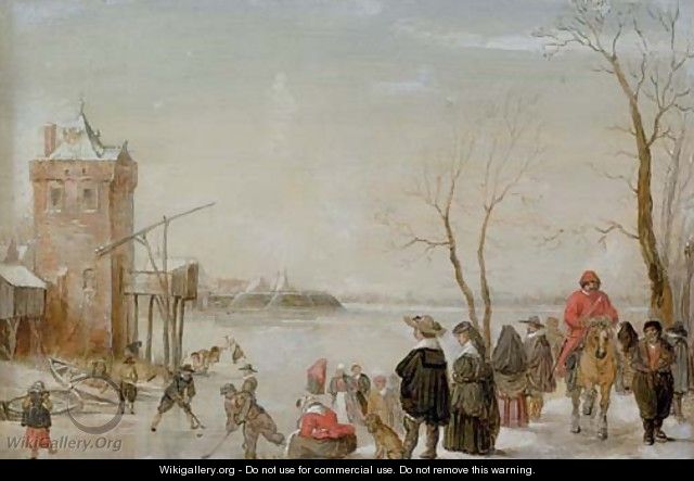 A winter landscape with kolf players - (after) Barent Avercamp Kampen