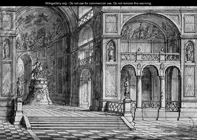 Two Stage Designs The Interior of a Palace - (after) Antonio Zucchi