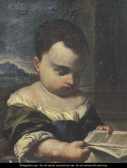 A young girl reading a book, a landscape beyond - (after) Antonio Amorosi