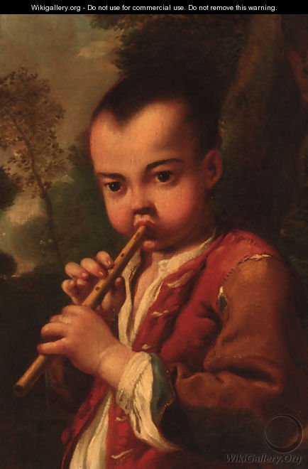 A boy playing a flute in a landscape - (after) Antonio Amorosi