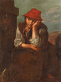 A boy seated, wearing a red cap - (after) Bernhard Keil