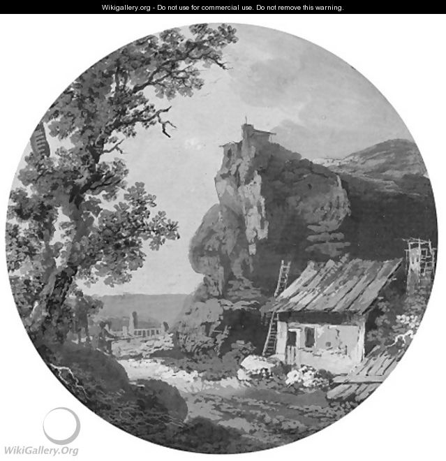 A landscape with a house near rocks - (after) Claude-Henri Watelet