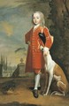 Portrait of a boy, full-length, in a red coat, a dog by his side, in a landscape - (attr. to) Jervas, Charles