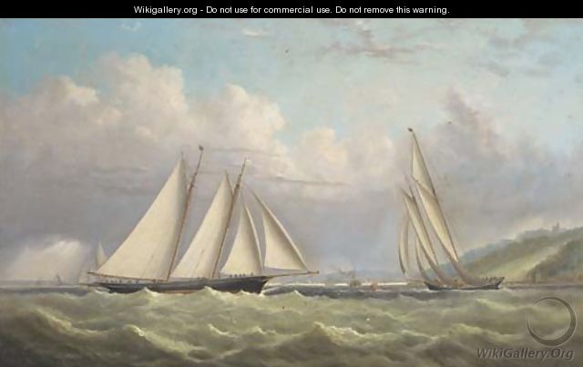 Racing schooners rounding the turning mark in Osborne Bay with Norris Castle above and Ryde beyond - Arthur Wellington Fowles