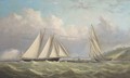 Racing schooners rounding the turning mark in Osborne Bay with Norris Castle above and Ryde beyond - Arthur Wellington Fowles