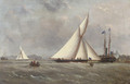 A big cutter approaching the turning mark with the crowded club steamer beyond - Arthur Wellington Fowles