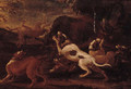 Hounds attacking lions; and Hounds attacking a bull - (after) Abraham Danielsz Hondius