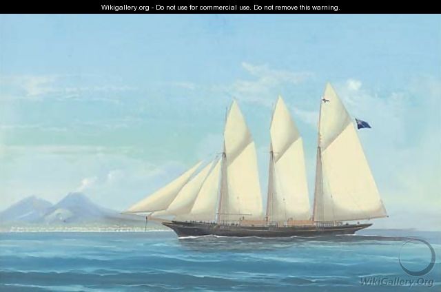A three-masted schooner in the Mediterranean off Naples - (after) A. De Simone