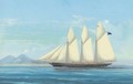 A three-masted schooner in the Mediterranean off Naples - (after) A. De Simone