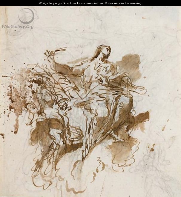 Saint Mathieu, ecrivant sur un livre tenu par un ange - (after) Sebastiano Ricci
