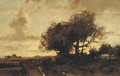 Sunset on a country road - (after) Theophile Emile Achille