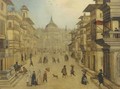 Elegant figures strolling in a Renaissance town - (after) Louis De Caullery