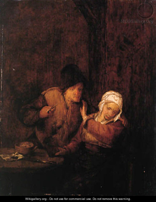 A boor courting a maid in an inn - (after) Adriaen Jansz. Van Ostade