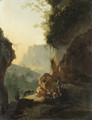 An Italianate landscape with peasants resting on a mountain path - (after) Adam Pynacker