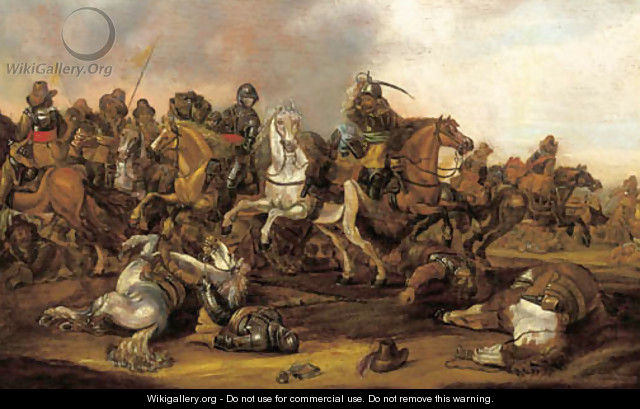 A cavalry skirmish - (after) Abraham Van Der Hoeff