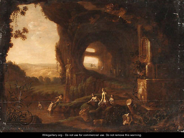 Nymphs bathing by a Grotto - (after) Abraham Van Cuylenborch
