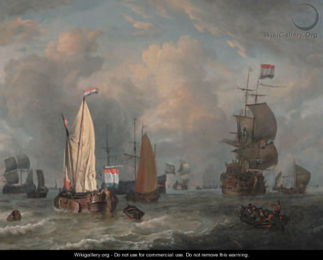 A smalschip, a boeier yacht, a Dutch frigate and other shipping in choppy seas - (after) Abraham Jansz Storck