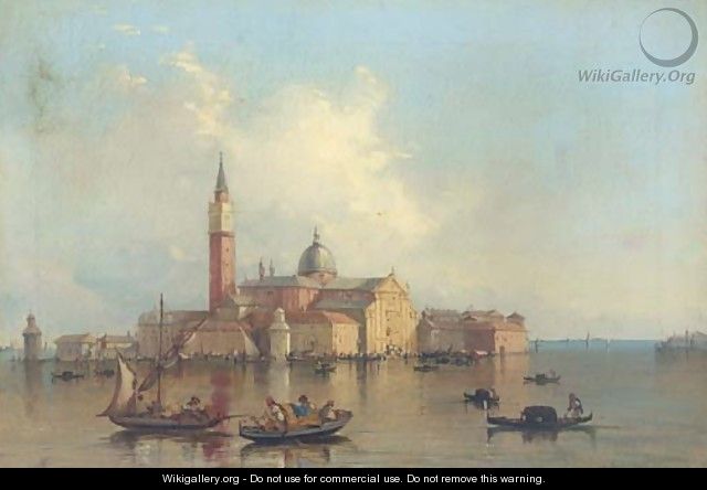 Gondolas on the Venetian Lagoon before San Giorgio Maggiore - (after) Alfred Pollentine
