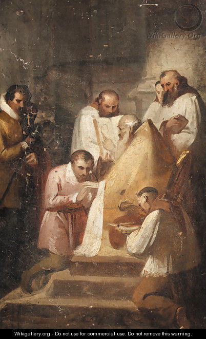 A bishop reading from a book with acolytes - a sketch - (after) Fragonard, Alexandre Evariste