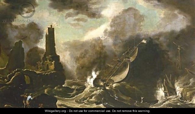 A stormy seascape with Jonah and the Whale - (after) Agostino Tassi