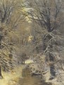A stream in snow covered woods - Arnold Marc Gorter