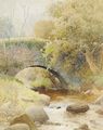 A bridge over a stream in a wooded landscape - Arthur Claude Strachan