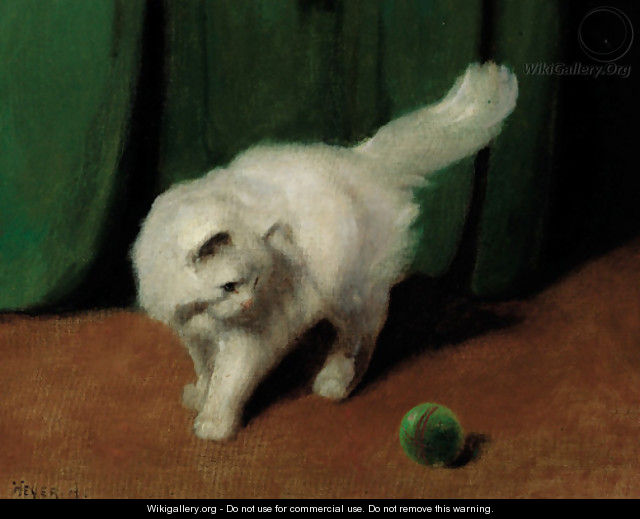 A white Persian cat with a ball - Arthur Heyer