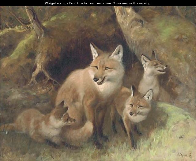 A fox with cubs - Arthur Heyer