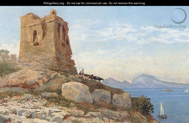 Cattle grazing before a ruined tower on the coast at Sorrento - Arthur Glennie