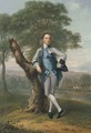 Portrait of Thomas Bateman Lane (b. 1735), small full-length, in a grey suit with a blue waistcoat, holding a tricorn in his left hand - Arthur Devis