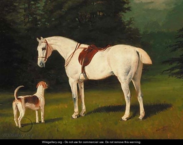 John Peel, a grey hunter and Sampson, a hound in a landscape - Arthur Louis Townshend