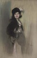 Portrait of Lady Dorothy Duveen, as a young girl, three-quarter-length, in a feathered hat - Artur Lajos Halmi