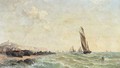 The Calais fishing fleet in coastal waters - Arthur Joseph Meadows