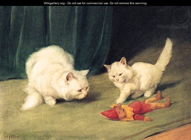 Two white Persians with a wooden Toy - Arthur Heyer