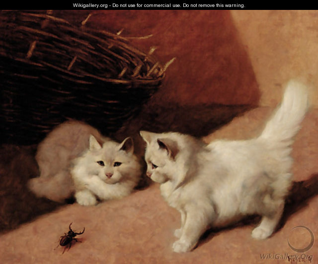 Two white Persian cats with a stag beetle - Arthur Heyer - WikiGallery.org,  the largest gallery in the world