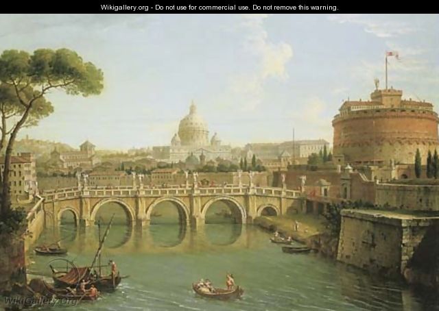 Rome, a view of the Tiber looking downstream with the Castel and Ponte Sant