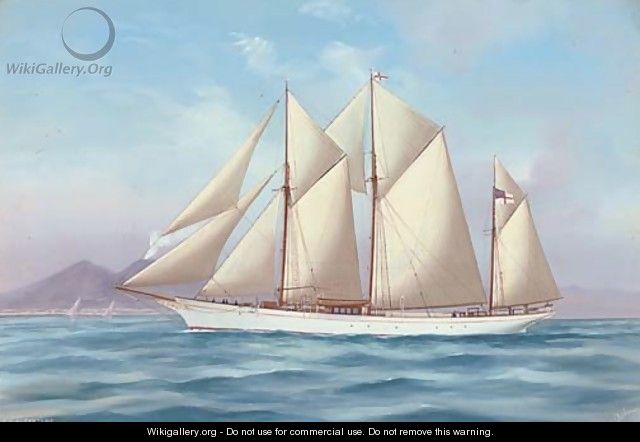 The Royal Yacht Squadron schooner Fanteme in the Mediterranean off Naples - Antonio de Simone