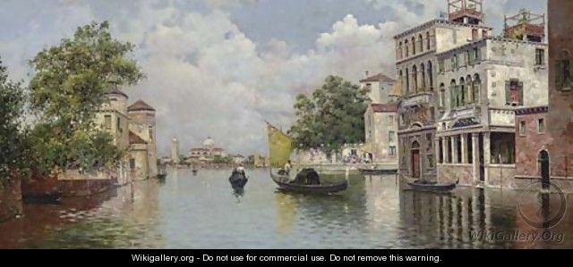 A Venetian Canal with a View of the Island of San Giorgio Maggiore in the distance - Antonio Reyna Manescau