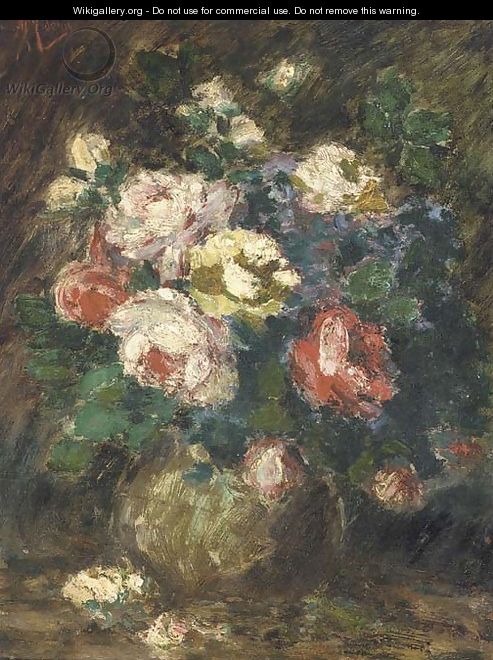 Roses in a vase - Antonio Mancini