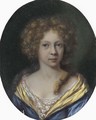 Portrait of a lady, small bust-length, in a blue dress with a yellow border - Arie de Vois