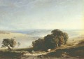 A view of the South Downs with a drover in the foreground, Arundel Castle beyond - Anthony Vandyke Copley Fielding